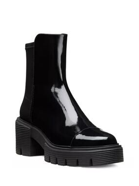 Stuart Weitzman Women's 50/50 Soho Lug Sole Booties Black Patent Size 10 NWOB